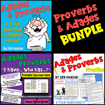 Preview of Adages and Proverbs Bundle of Activities: PowerPoint, Worksheet, Game