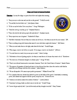 Preview of American Presidents: Their Famous Adages and Quotes Worksheet (or Test) Analysis