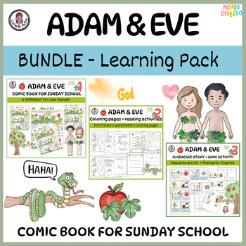 Preview of Adam &Eve Printable Resources Coloring pages, comic story ,flashcards,worksheets