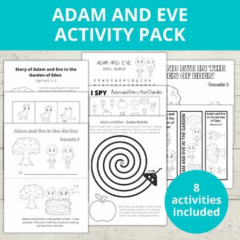 Adam and Eve Activity Bundle, Bible Story Craft, I Spy, Word Search
