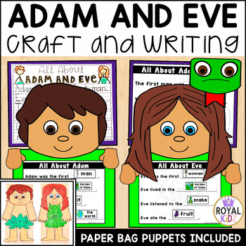 Preview of Adam and Eve Bible Puppets Bible Craft Writing Craftivity With Visual Supports