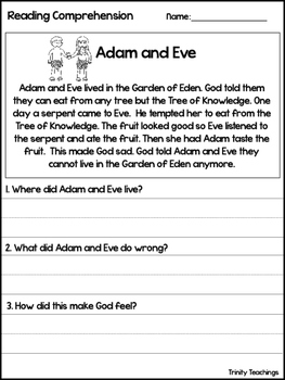 Adam And Eve Reading Prehension Worksheet Bible Study