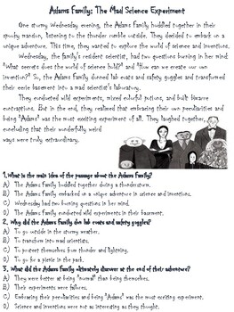 Adam's Family Short Reading Comprehension Passages by TASK CARDS KING