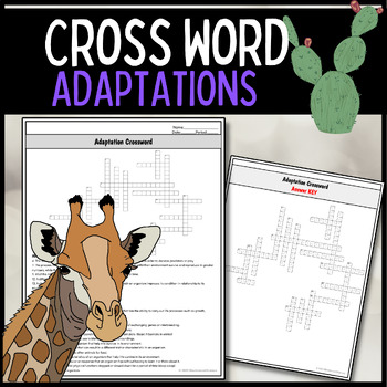 Adaptations Crossword Editable by Bluebonnet Science TPT