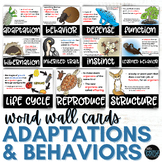 Adaptations and Behavior Science Vocabulary Word Wall Cards