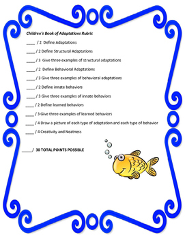 Preview of Adaptations and Behaviors Children's Book Rubric