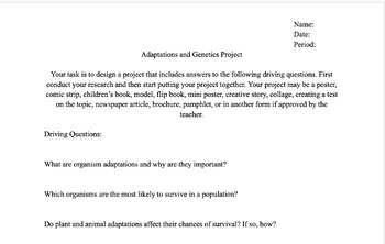 Preview of Adaptations and Genetics Projects