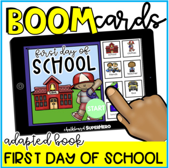 Preview of Adapted Book: First Day Of School BOOM CARDS {distance learning}