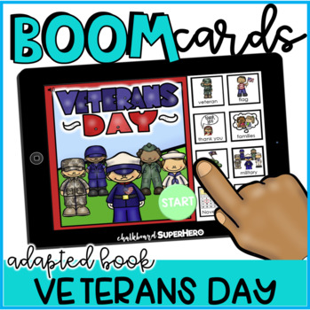 Preview of Adapted Book: Veterans Day BOOM CARDS {distance learning}