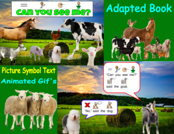 Preview of Adapted "Can You See Me" Farm Book w/ Picture Symbol Text & Animation