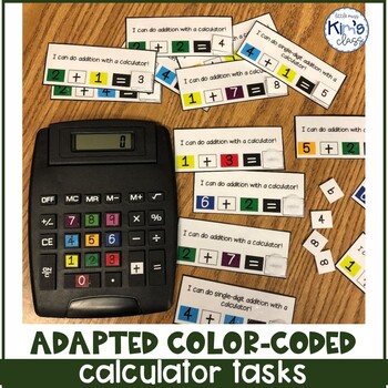 Preview of Adapted/ Color-Coded Calculator and Addition Task Cards (Freebie)