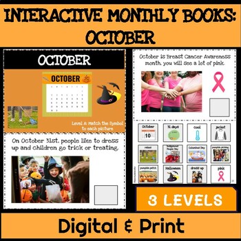 Preview of Adapted Interactive Monthly Books WH Questions & Realistic Images: October