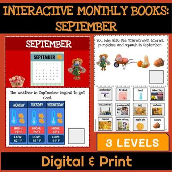 Preview of Adapted Interactive Monthly Books WH Questions & Realistic Images: September