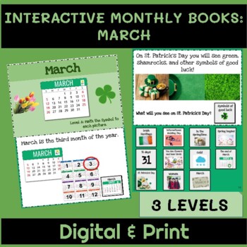 Preview of Adapted Interactive Monthly Books with WH Questions & REALISTIC IMAGES: March