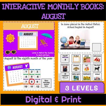 Preview of Adapted Interactive Monthly Books with WH Questions & Realistic Images: August