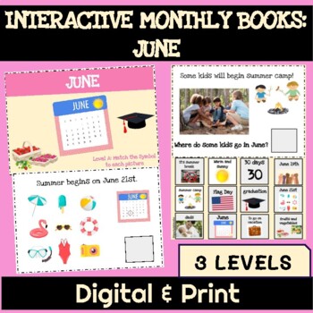 Preview of Adapted Interactive Monthly Books with WH Questions & Realistic Images: June