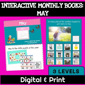 Preview of Adapted Interactive Monthly Books with WH Questions & Realistic Images: May