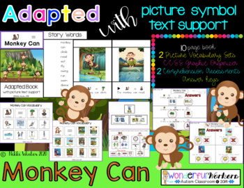 Preview of Adapted Level A/B Book (Monkey Can) w/ Picture Text & Comprehension(Autism/SPED)