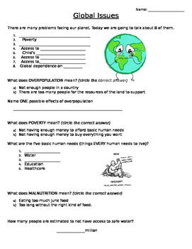 Global Issues Revision Worksheet / Worksheets French