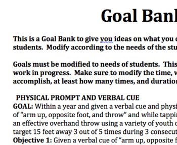 Preview of Adapted PE Goal Bank Ideas!