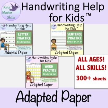 Preview of Adapted Writing Paper Bundle (300+ Pages) For LETTER, WORD, & SENTENCE PRACTICE