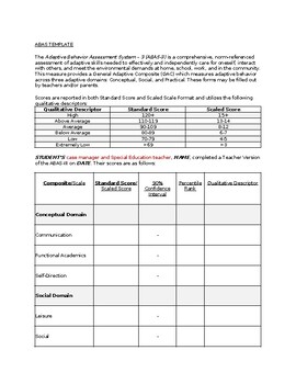Preview of Adaptive Behavior Assessment System ABAS Template