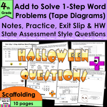 Preview of Add 1-Step Halloween Word Problems no prep: notes, CCLS practice, exit slip, HW