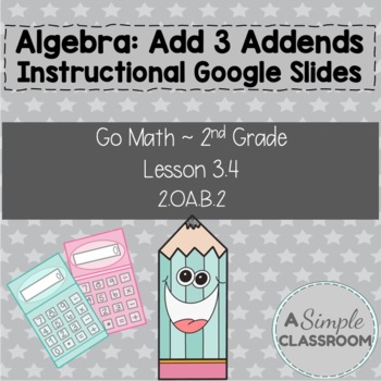 Preview of Add 3 Addends *Instructional* Google Slides (Lesson 3.4 Go Math 2nd Grade)