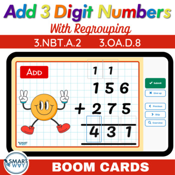 Preview of Add 3 Digit Numbers with Regrouping 3.NBT.A.2 3.OA.D.8