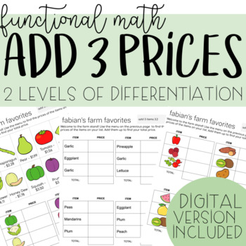 Preview of Add 3 Prices - Functional Math, Distance Learning, Google Slides