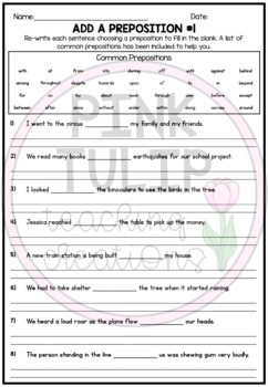 Add A Preposition To The Sentences - Fill in the Blanks Worksheet Pack