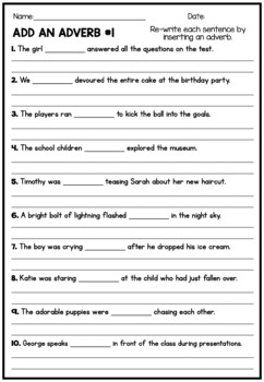 Preview of Add An Adverb To The Sentences - Free Worksheet