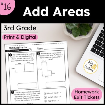 Preview of Add Areas of Rectangles Worksheets Slides L16 3rd Grade iReady Math Exit Tickets