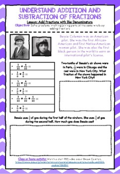 Preview of Add Fractions With Like Denominators - Diversity Worksheet