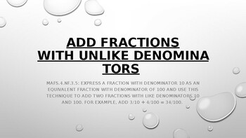 Preview of Add Fractions with Unlike Denominators PPT Lesson