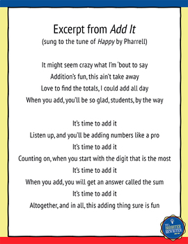 Addition Song Lyrics By The Brighter Rewriter Teachers Pay Teachers