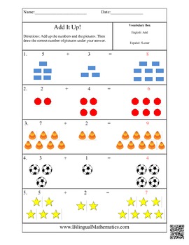 spanish math worksheets add it up simple addition by bilingual