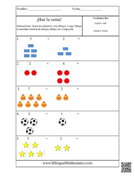Preview of Spanish Math Worksheets - Add It Up! Simple Addition