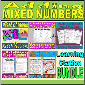 Add Mixed Numbers - Learning Stations Resource Pack BUNDLE | TpT