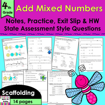 Preview of Add Mixed Numbers: no prep notes, CCLS practice, exit slip, HW, review