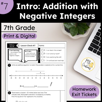 Preview of Add Negative Integers/Numbers Worksheet & Exit Tickets -iReady Math 7th Grade L7