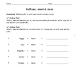 Add Noun Suffixes -ment & -ness Worksheets Orton Gillingham