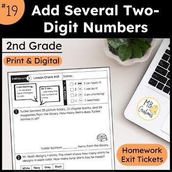 Preview of Add Several Two-Digit Numbers Worksheet L19 2nd Grade iReady Math Exit Tickets