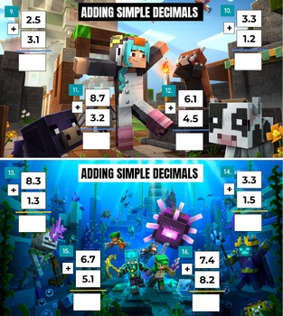 Preview of Add Simple Decimals #2 - MINECRAFT INSPIRED