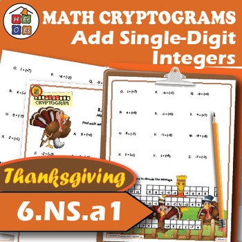 Preview of Add Single-Digit Integers | Thanksgiving | Cryptogram Puzzle | Prealgebra