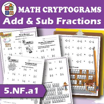 Preview of Add & Sub Fractions with Unlike Denominators | Cryptogram Puzzles | 5th Grade
