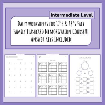 Preview of Add/Sub Math Fact Family 17's & 18's Memorization Program (INTERMEDIATE)