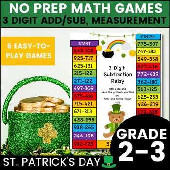 Preview of Addition, Subtraction, and Measurement Math Dice Games St. Patrick's 2nd Grade
