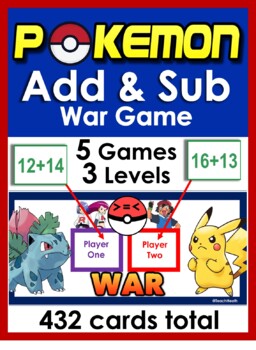 Preview of Add & Sub War Game/Center: Pokemon themed: Levels Gr 1-3