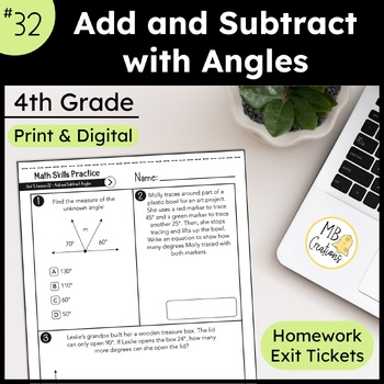 Preview of Adding & Subtracting Angles Worksheets & Exit Tickets -iReady Math 4th Grade L32